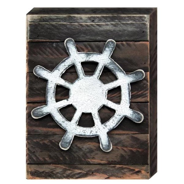 Designocracy Captain Wheel Art on Board Wall Decor 9853618